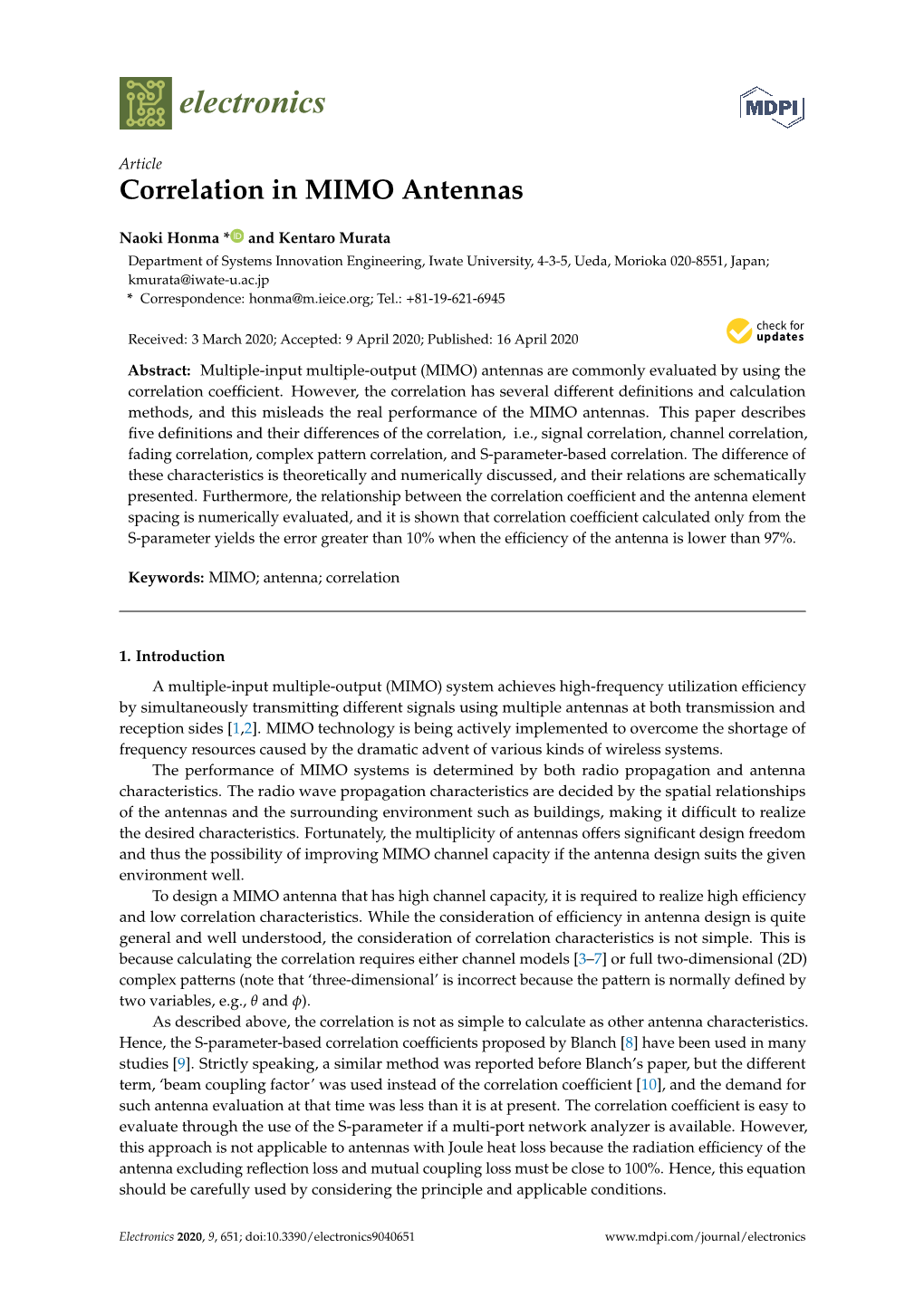 Correlation in MIMO Antennas