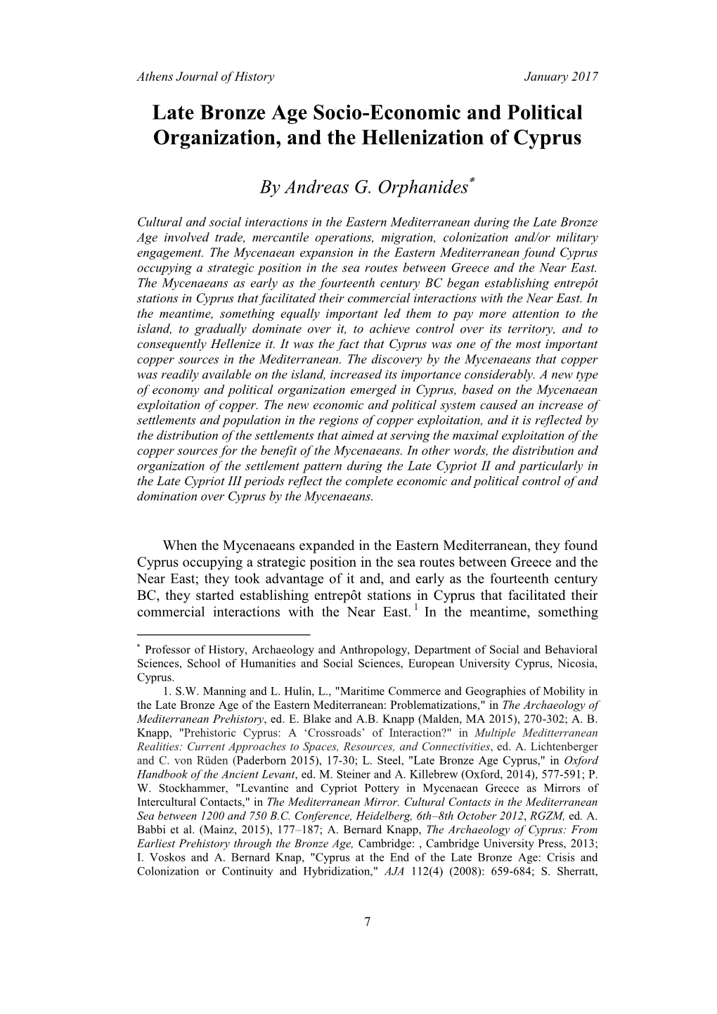 Late Bronze Age Socio-Economic and Political Organization, and the Hellenization of Cyprus