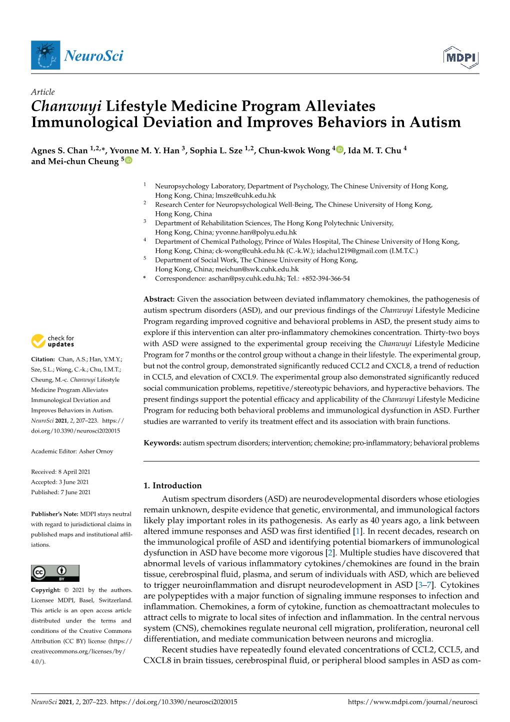 Chanwuyi Lifestyle Medicine Program Alleviates Immunological Deviation and Improves Behaviors in Autism