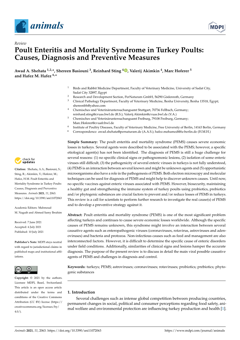 Poult Enteritis and Mortality Syndrome in Turkey Poults: Causes, Diagnosis and Preventive Measures