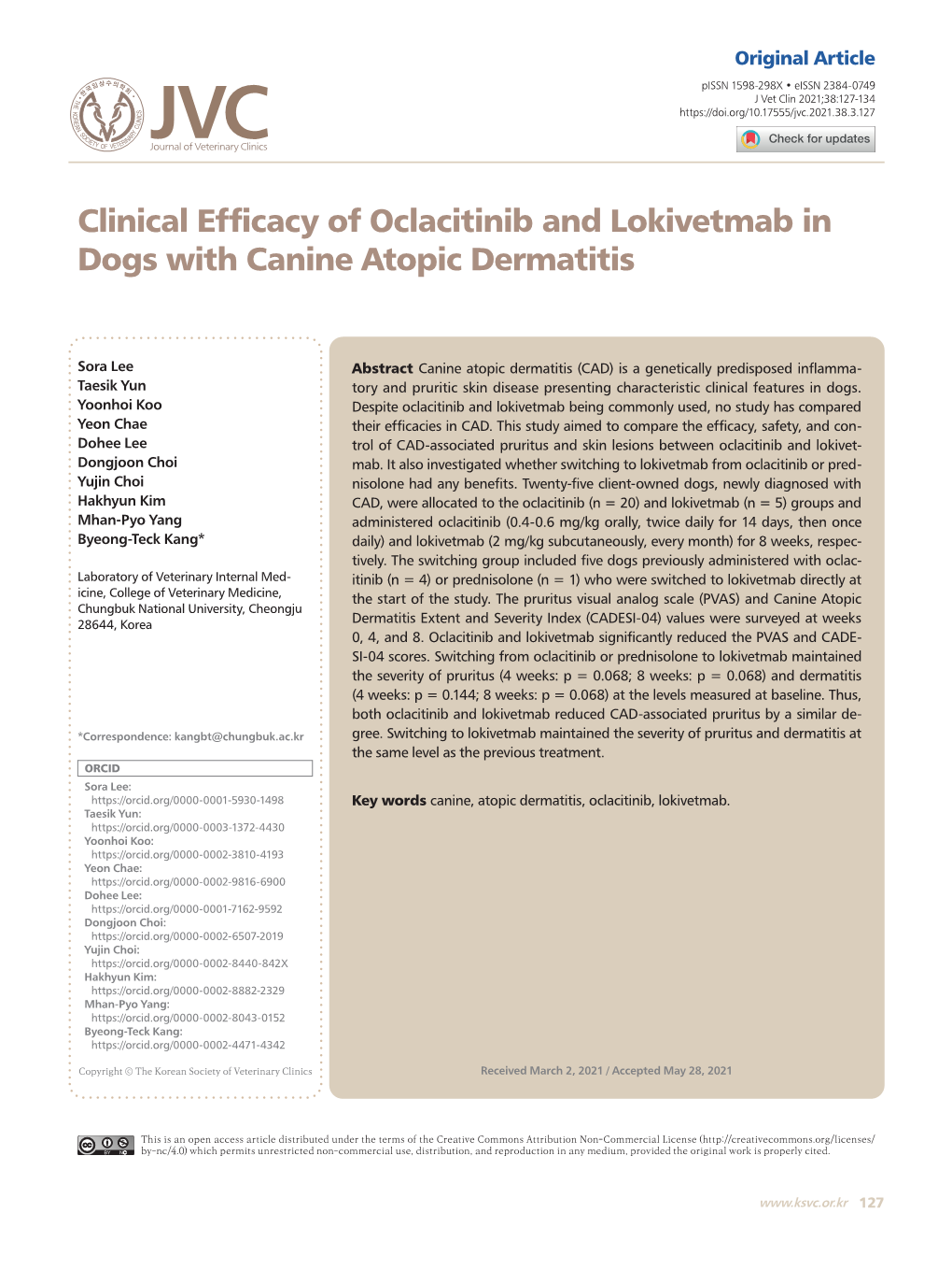 Clinical Efficacy of Oclacitinib and Lokivetmab in Dogs with Canine Atopic Dermatitis