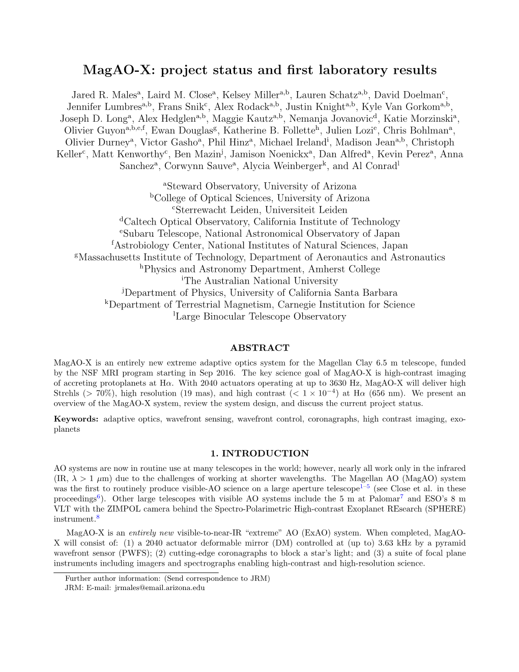 Magao-X: Project Status and First Laboratory Results