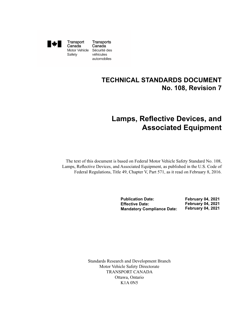 TECHNICAL STANDARDS DOCUMENT No