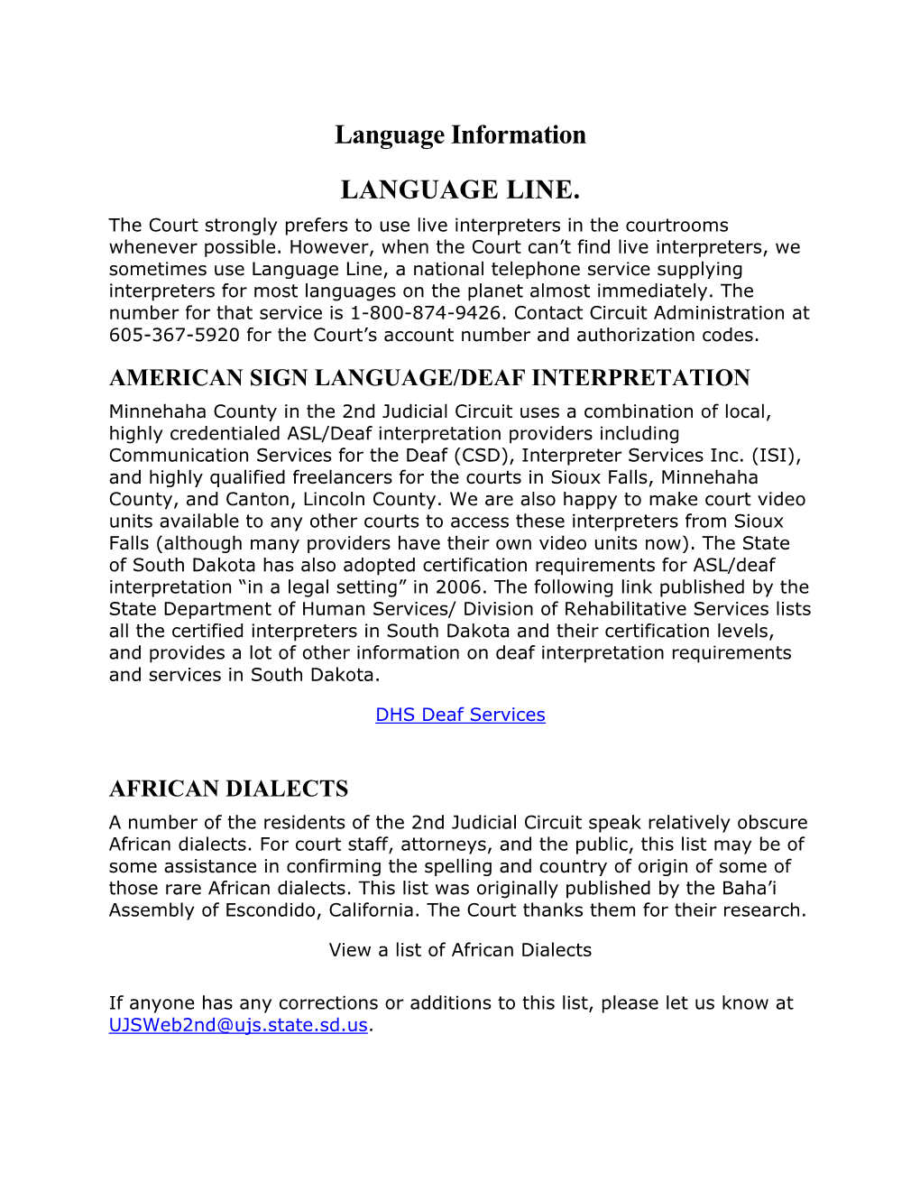 Language Information LANGUAGE LINE