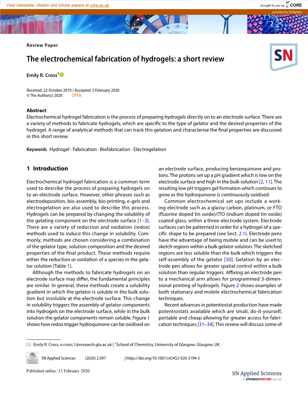 The Electrochemical Fabrication of Hydrogels: a Short Review