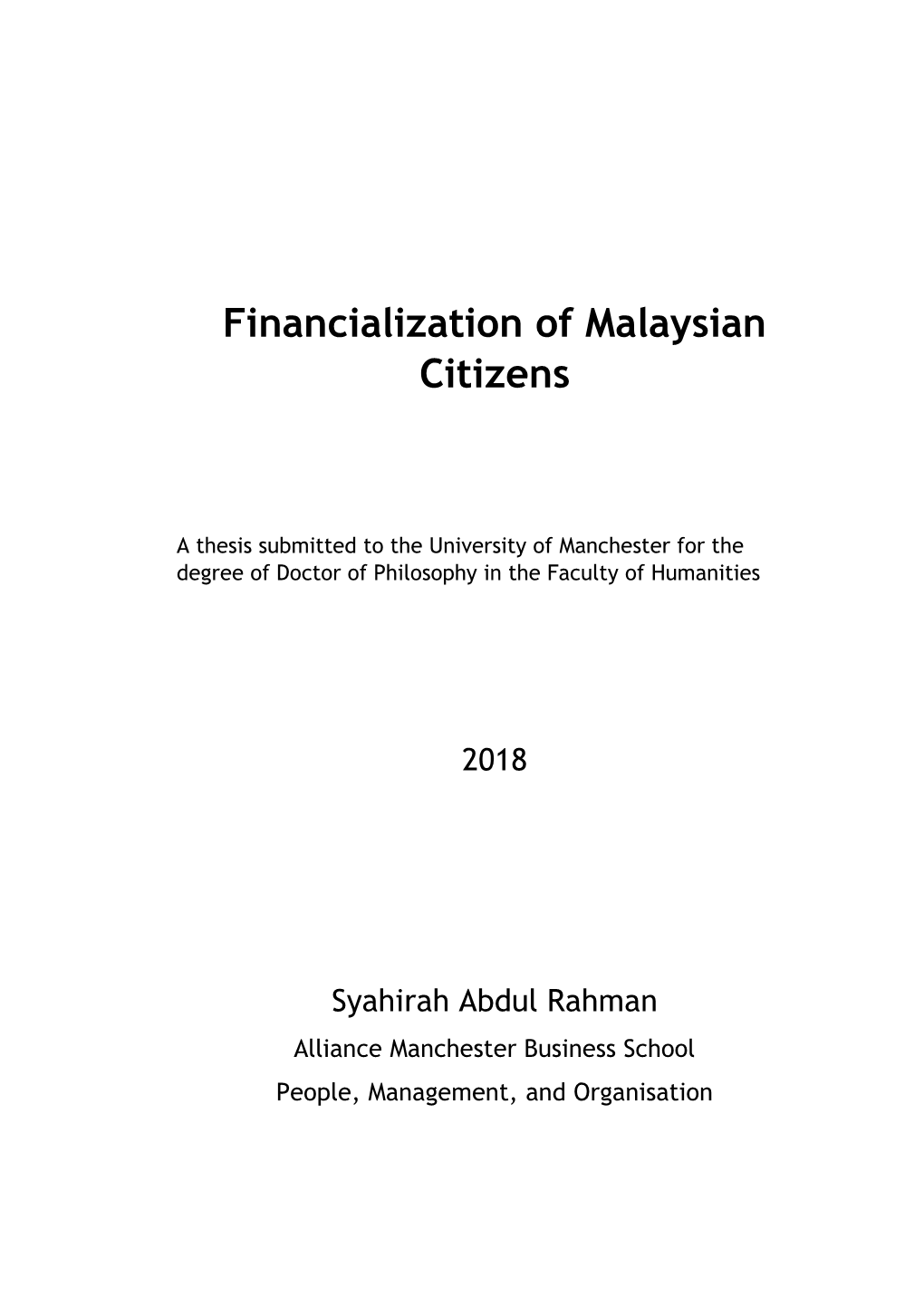 Financialization of Malaysian Citizens