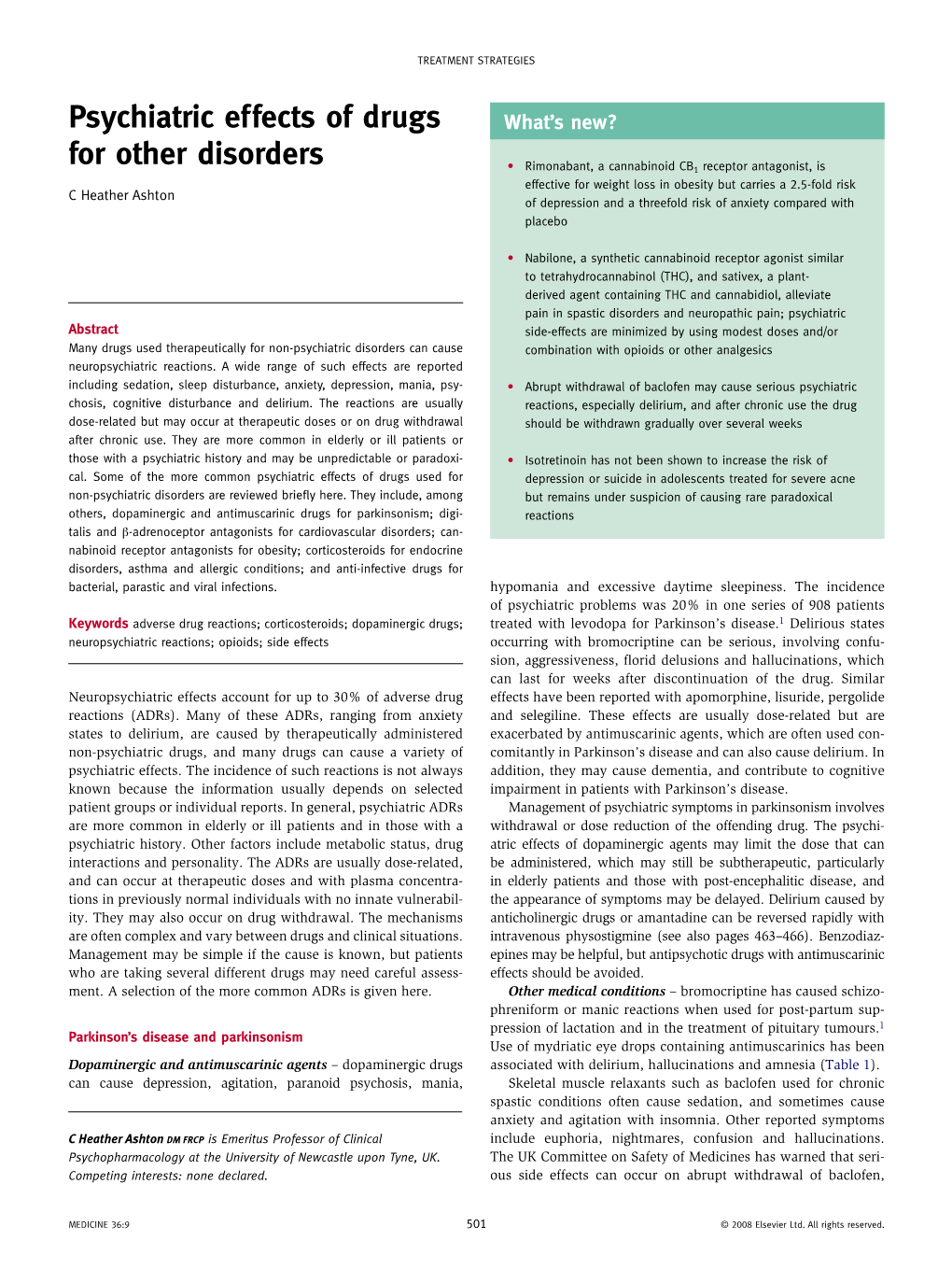 Psychiatric Effects of Drugs for Other Disorders