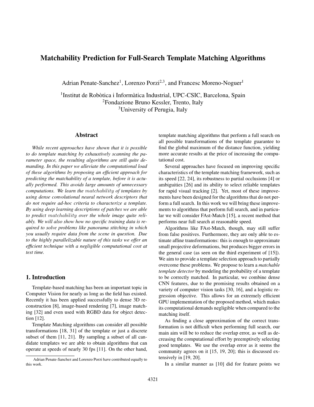 Matchability Prediction for Full-Search Template Matching Algorithms