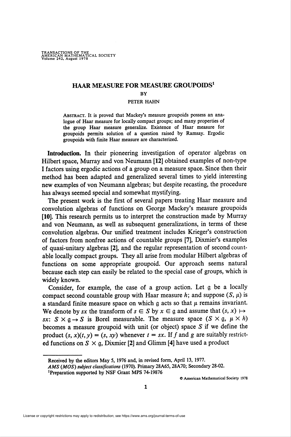 Haar Measure for Measure Groupoids1