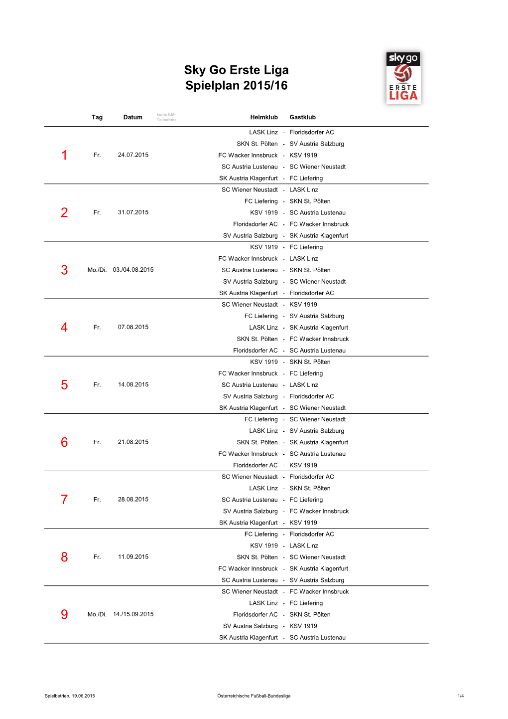 Sky Go Erste Liga Spielplan 2015/16