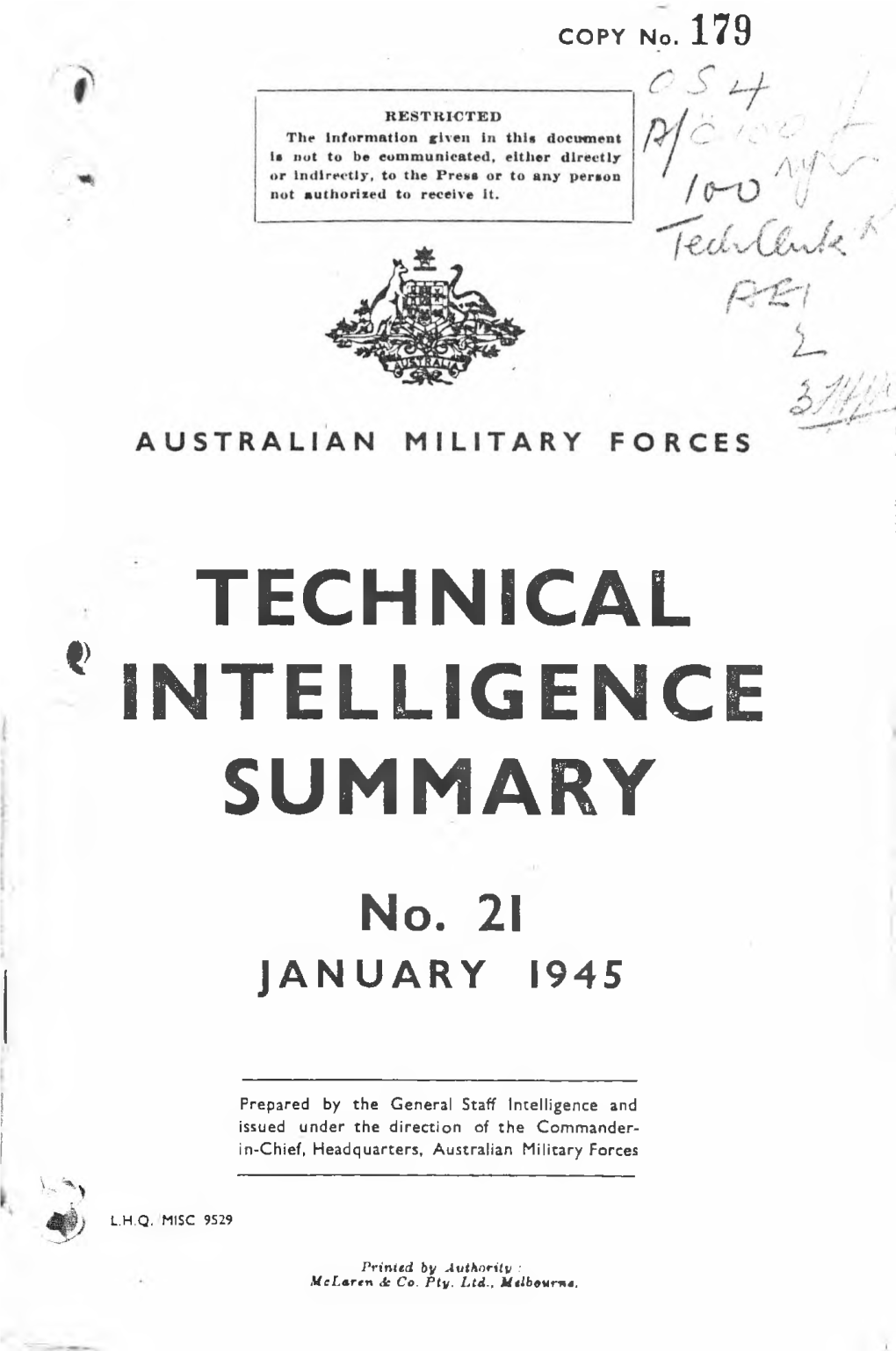 Technical * Intelligence Summary