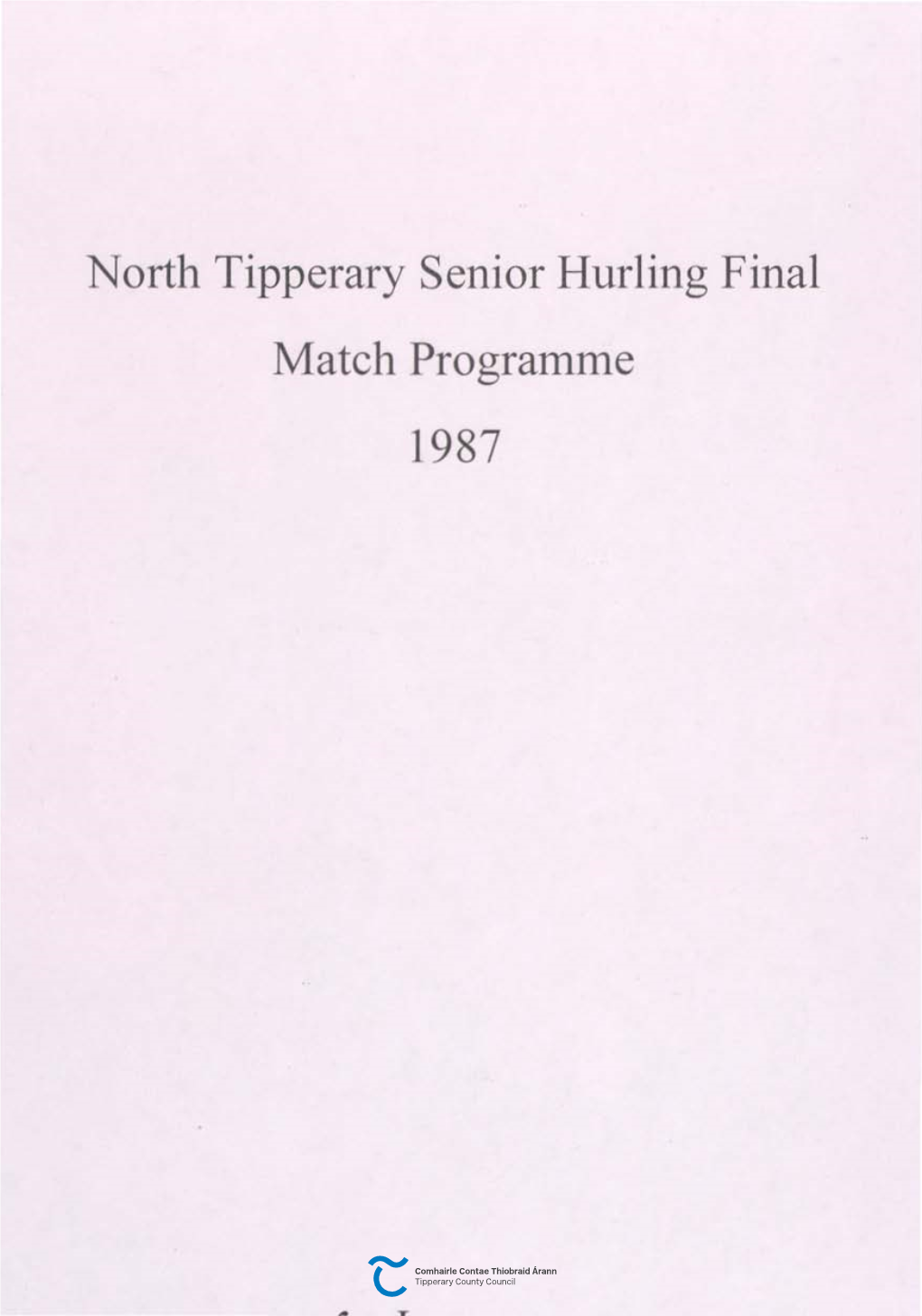 North Tipperary Senior Hurling Final Match Programme 1987