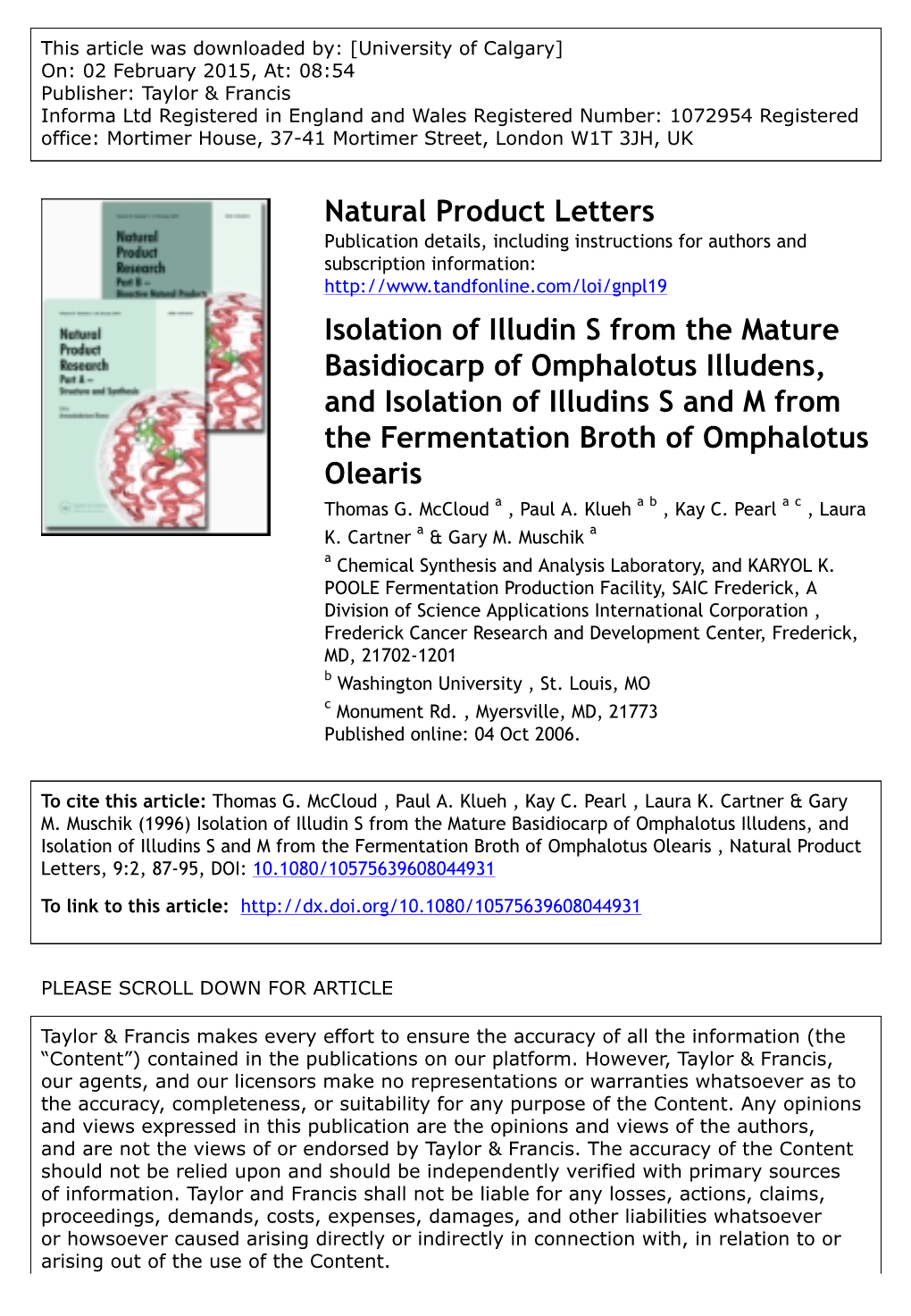 Isolation of Illudin S from the Mature Basidiocarp Ofomphalotus