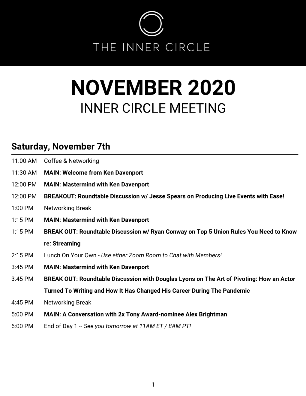 2020 Virtual Inner Circle Packet