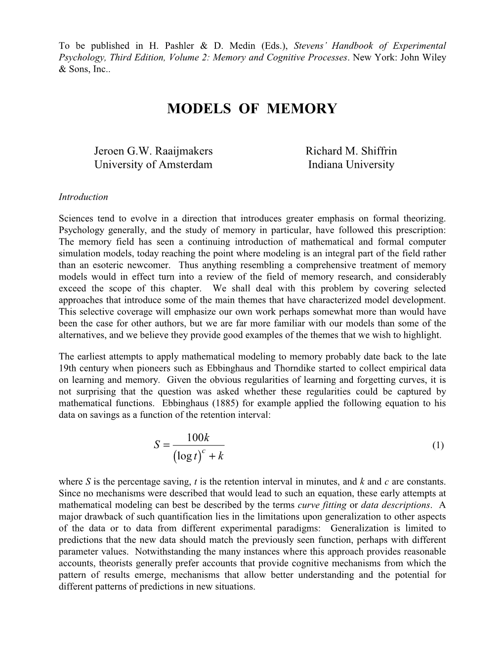 Models of Memory