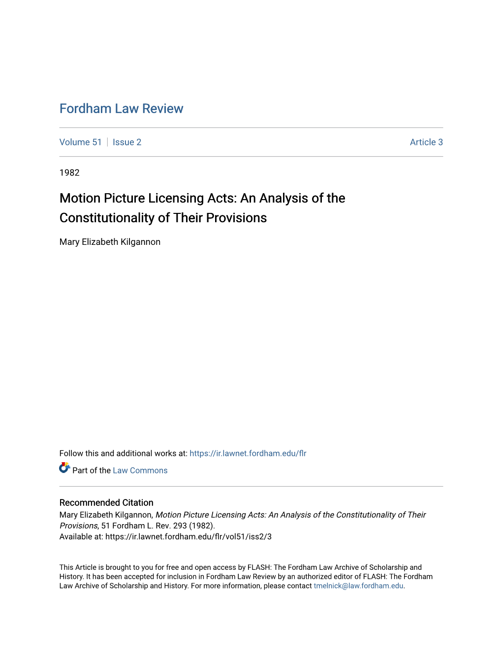 Motion Picture Licensing Acts: an Analysis of the Constitutionality of Their Provisions