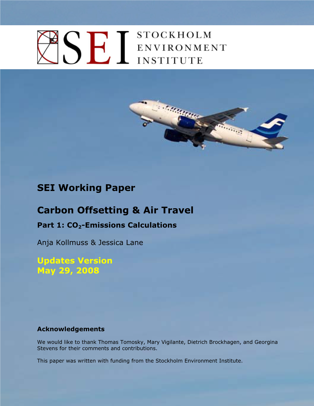 SEI Working Paper Carbon Offsetting & Air Travel