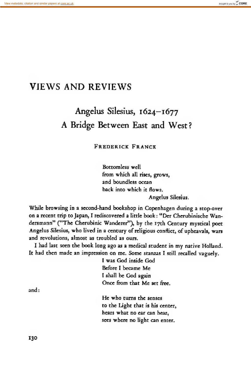 VIEWS and REVIEWS Angelus Silesius, 1624-1677 a Bridge