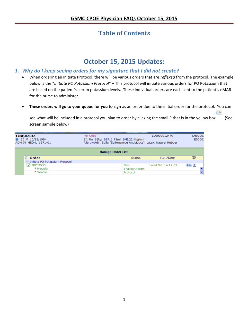 GSMC CPOE Physician Faqs October 15, 2015