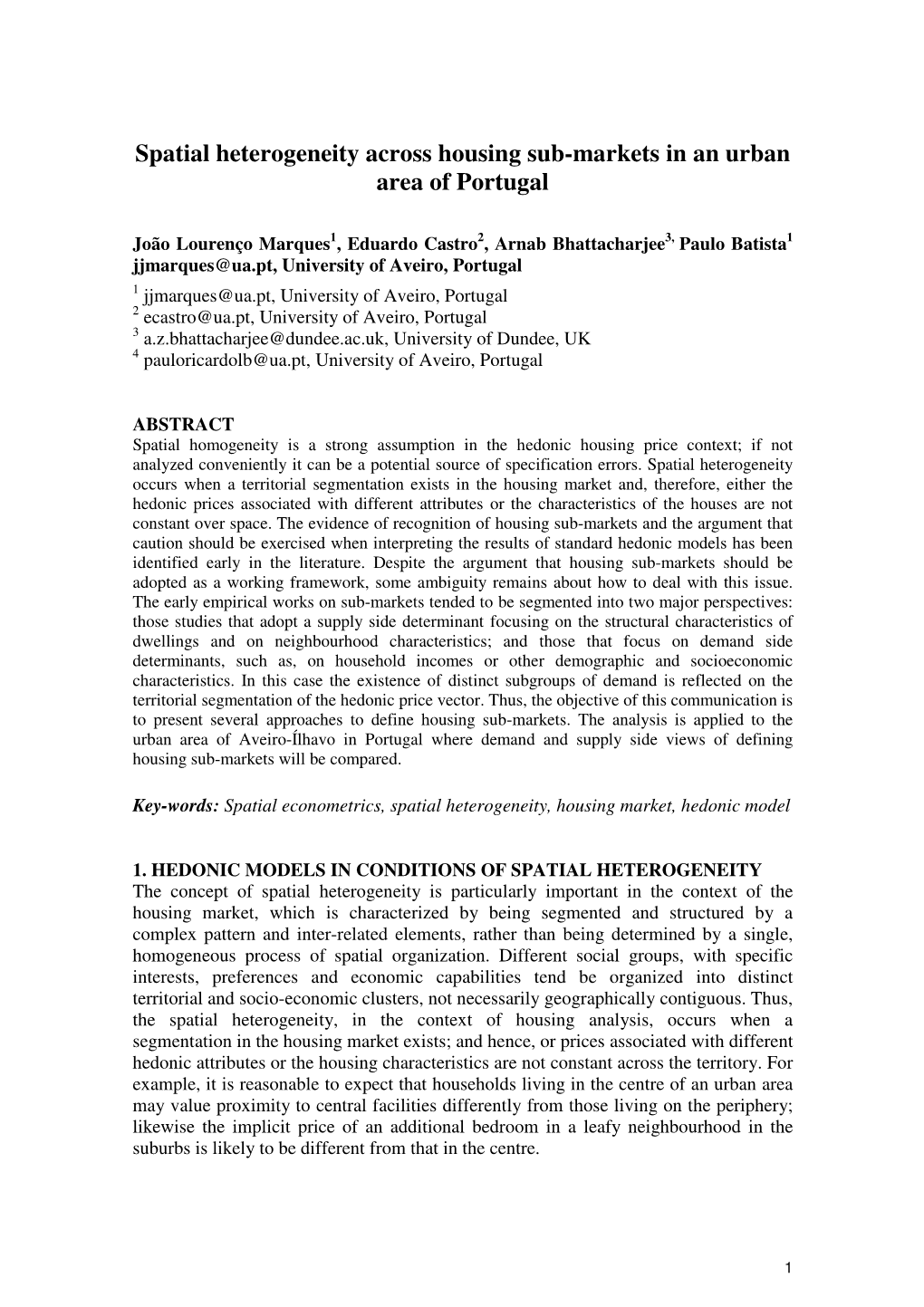 Spatial Heterogeneity Across Housing Sub-Markets in an Urban Area of Portugal