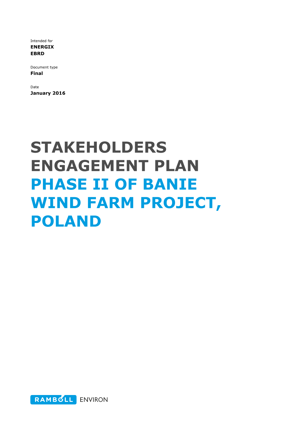 Stakeholders Engagement Plan Phase Ii of Banie Wind Farm Project, Poland