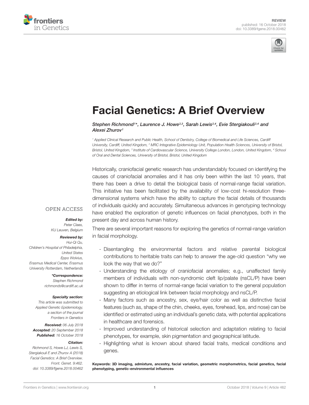 Facial Genetics: a Brief Overview