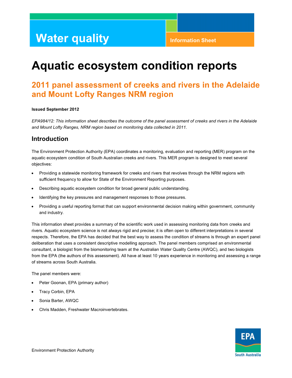 Aquatic Ecosystem Condition Reports