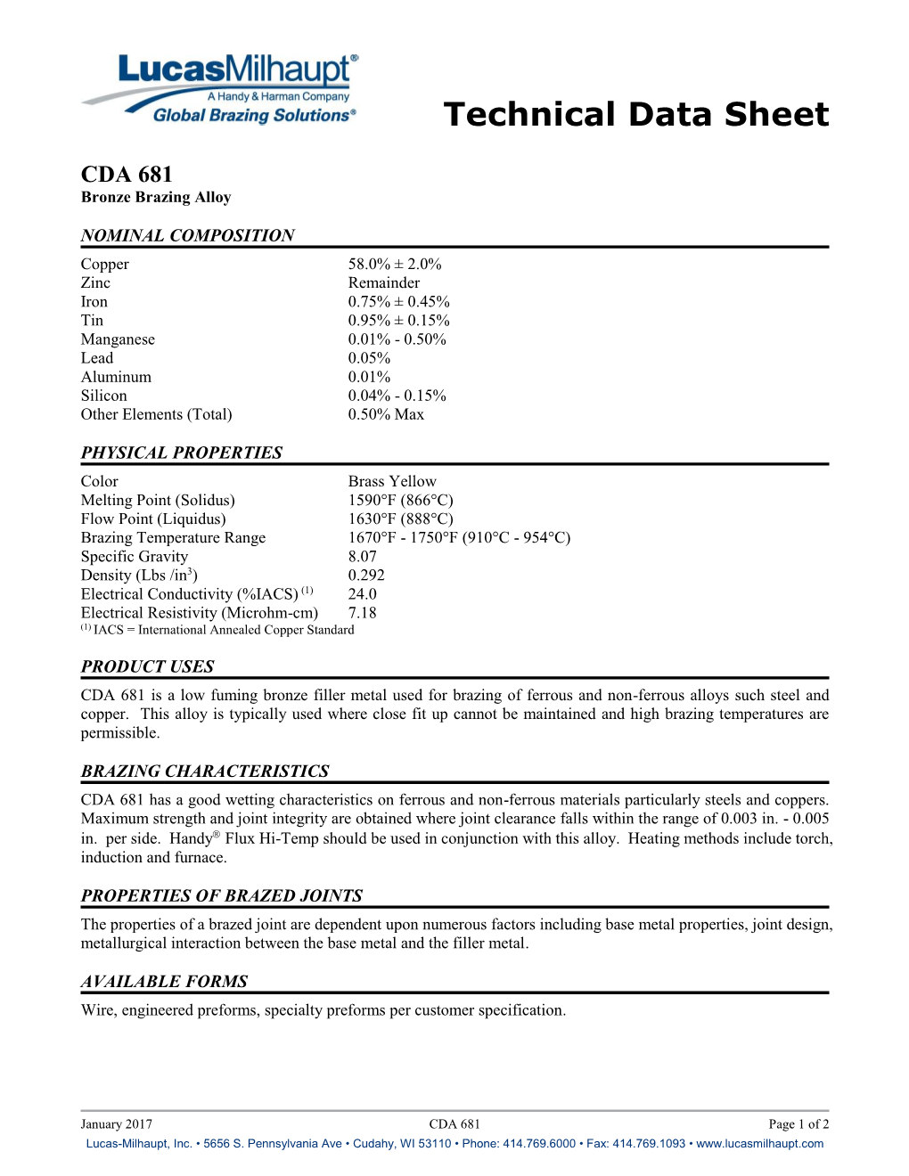 CDA 681 Bronze Brazing Alloy