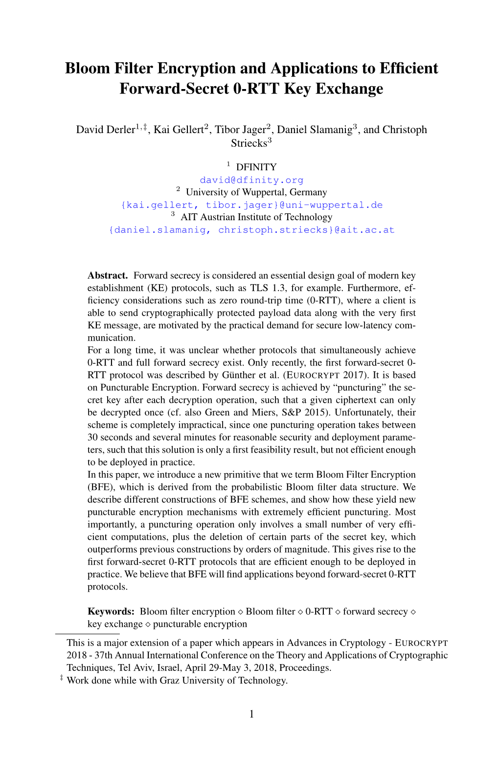 Bloom Filter Encryption and Applications to Efficient Forward