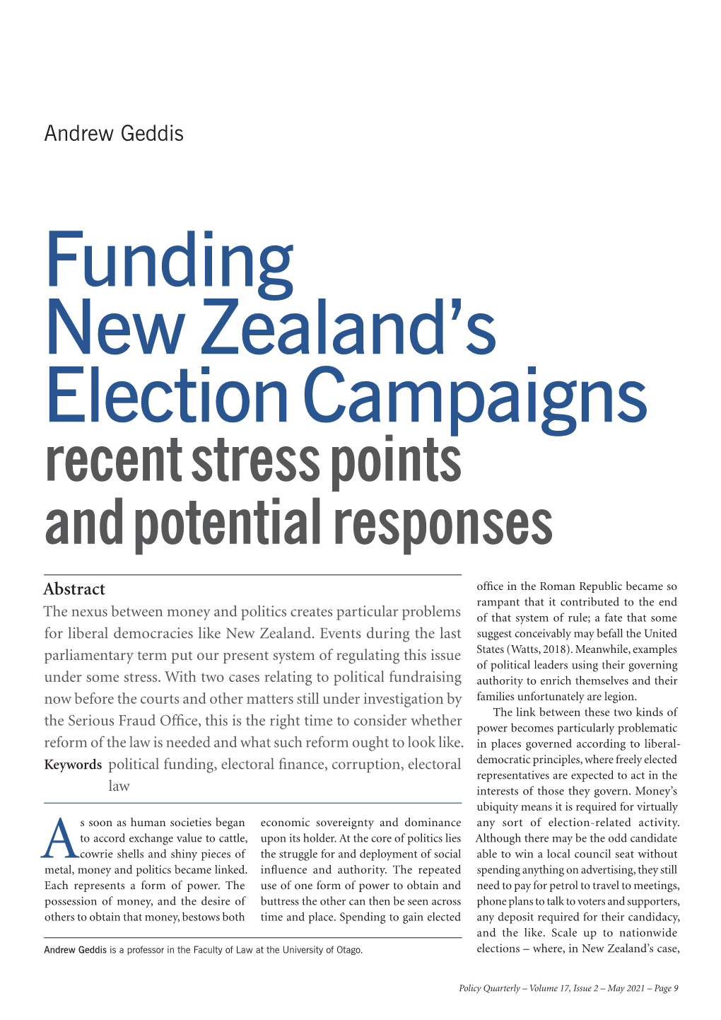 Funding New Zealand's Election Campaigns