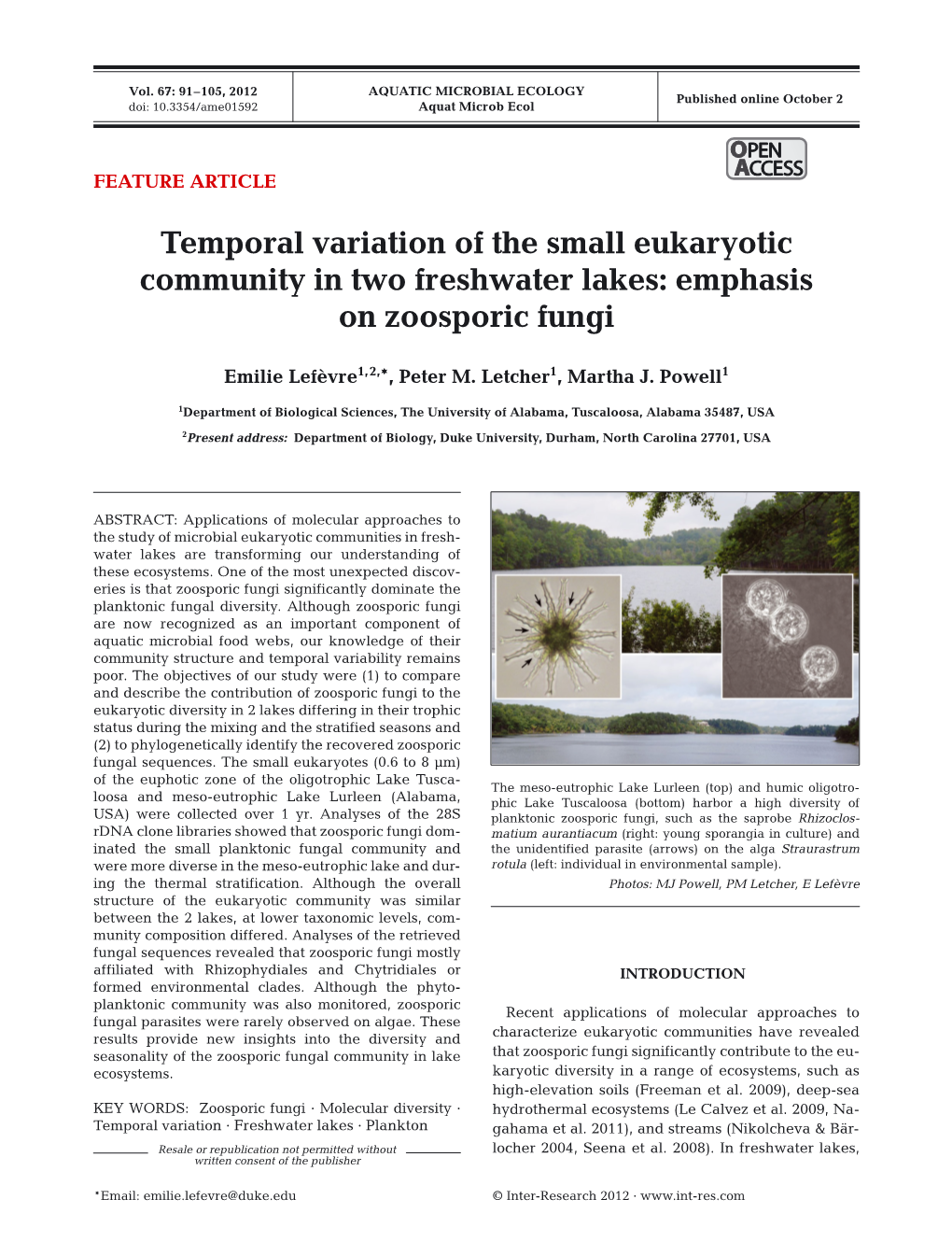 Temporal Variation of the Small Eukaryotic Community in Two Freshwater Lakes: Emphasis on Zoosporic Fungi