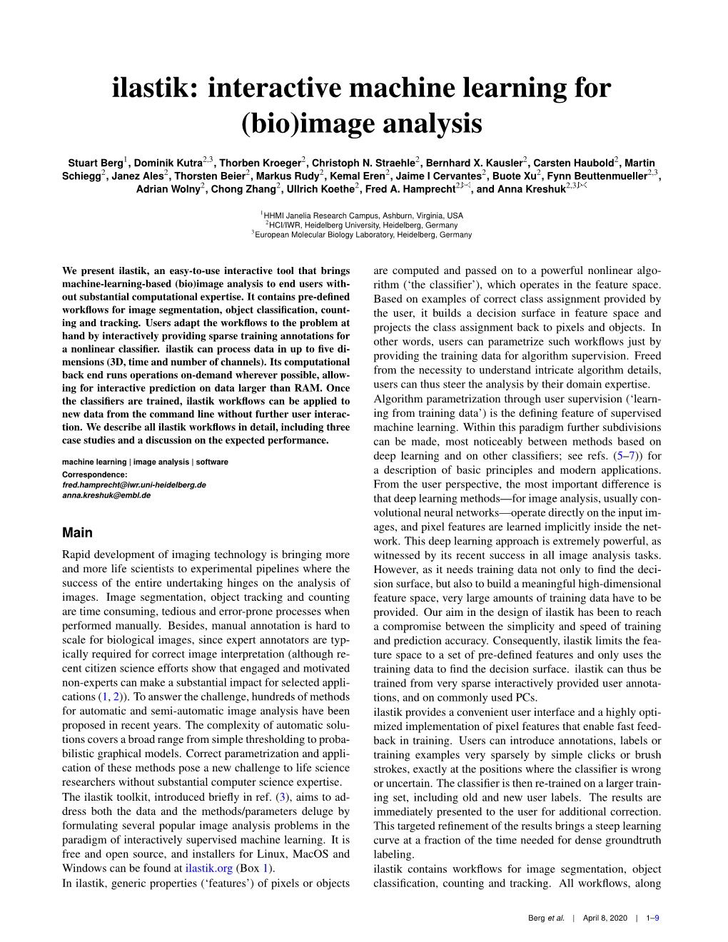 Ilastik: Interactive Machine Learning for (Bio)Image Analysis