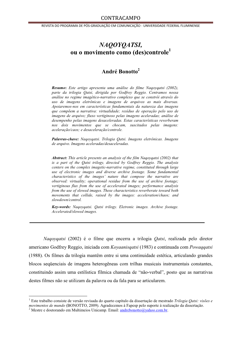 Contracampo Revista Do Programa De Pós-Graduação Em Comunicação - Universidade Federal Fluminense