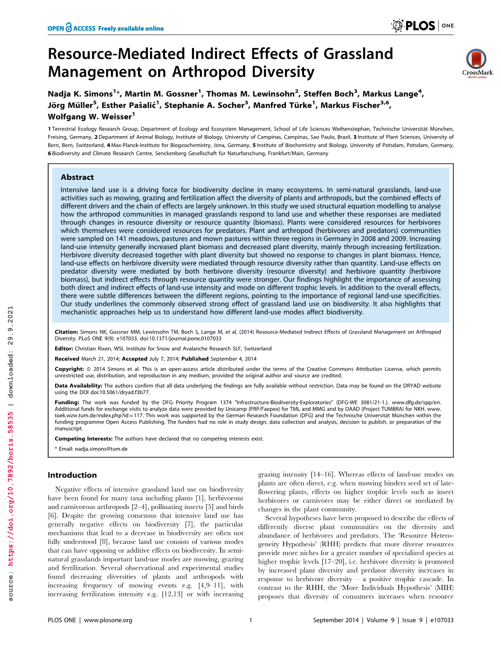 Resource-Mediated Indirect Effects of Grassland Management On