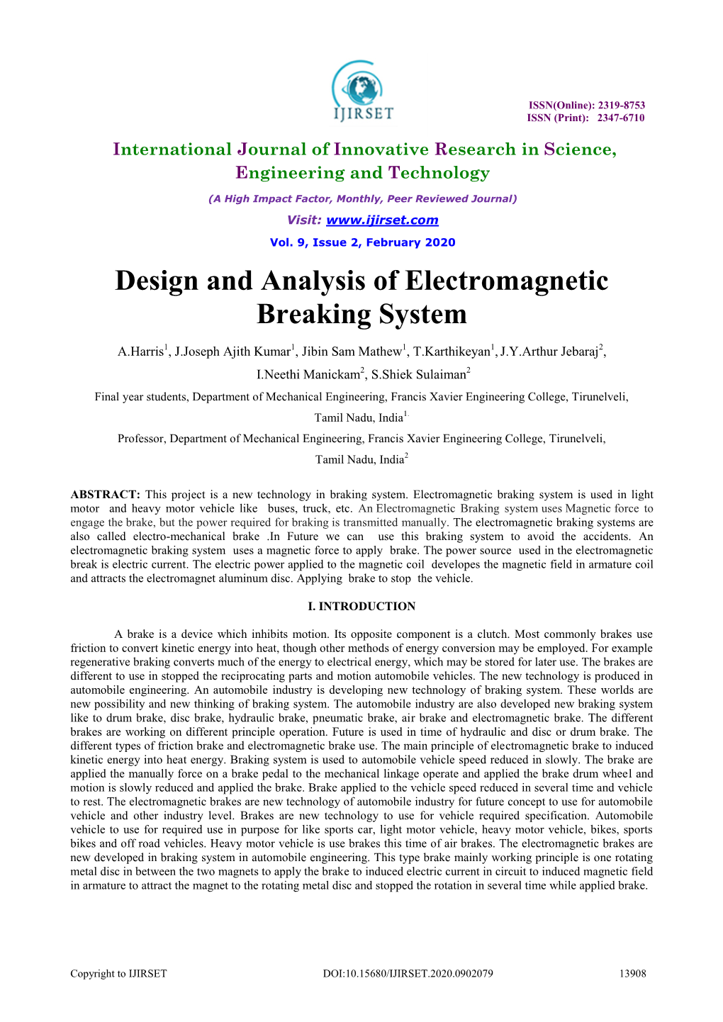 Design and Analysis of Electromagnetic Breaking System