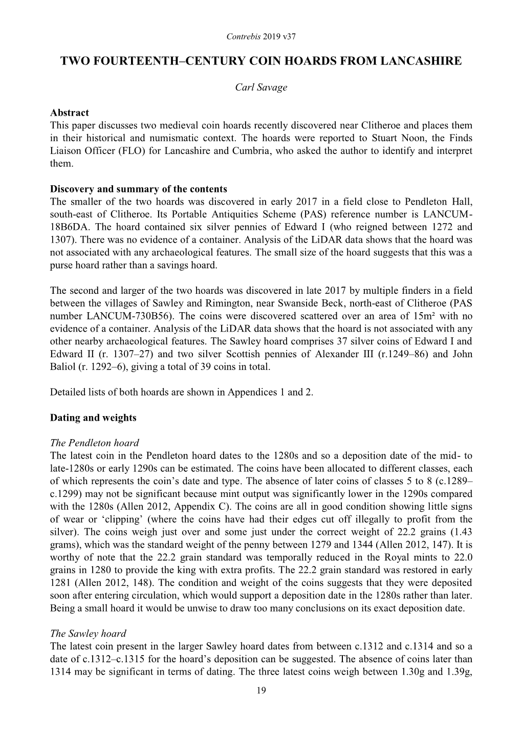 Two Fourteenth–Century Coin Hoards from Lancashire