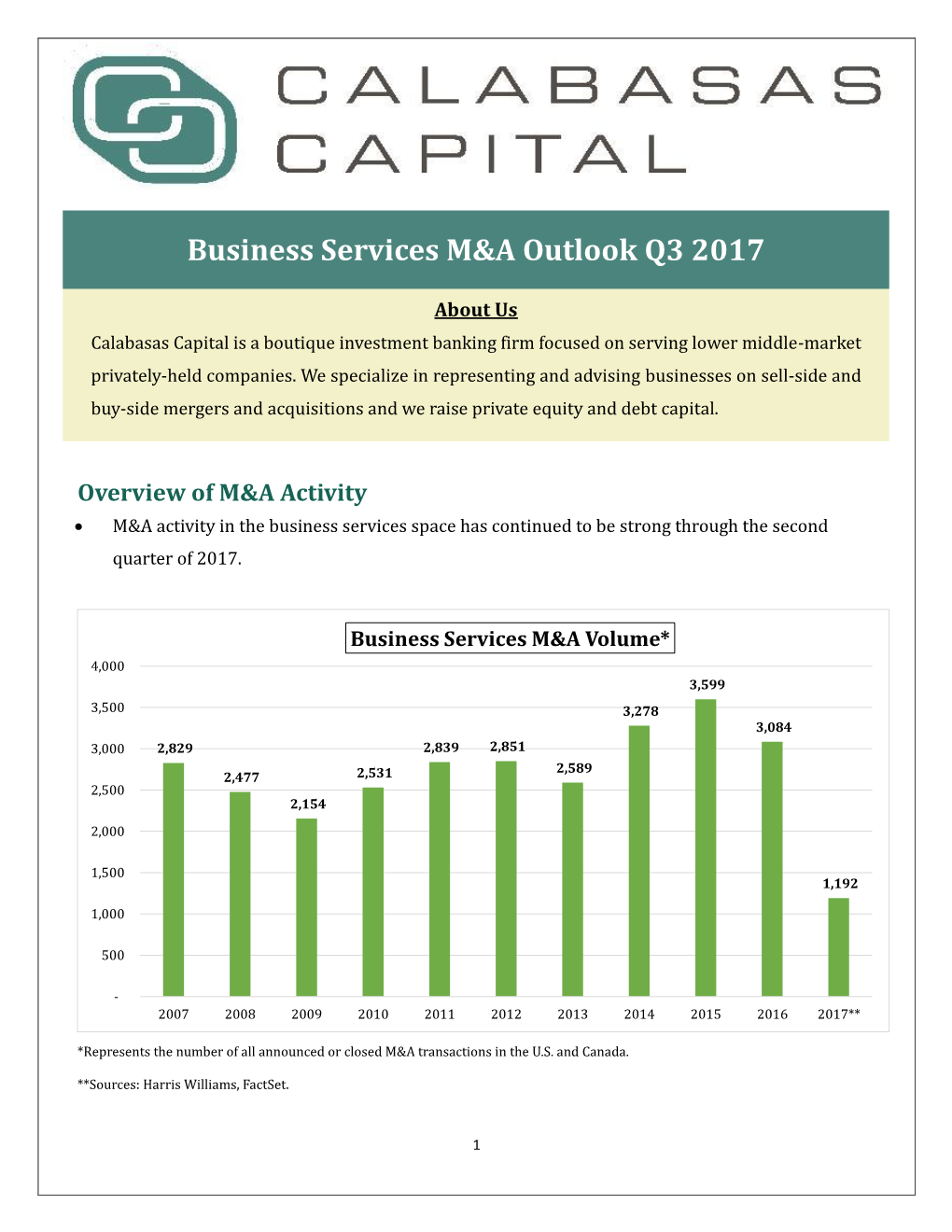 Business Services M&A Outlook Q3 2017