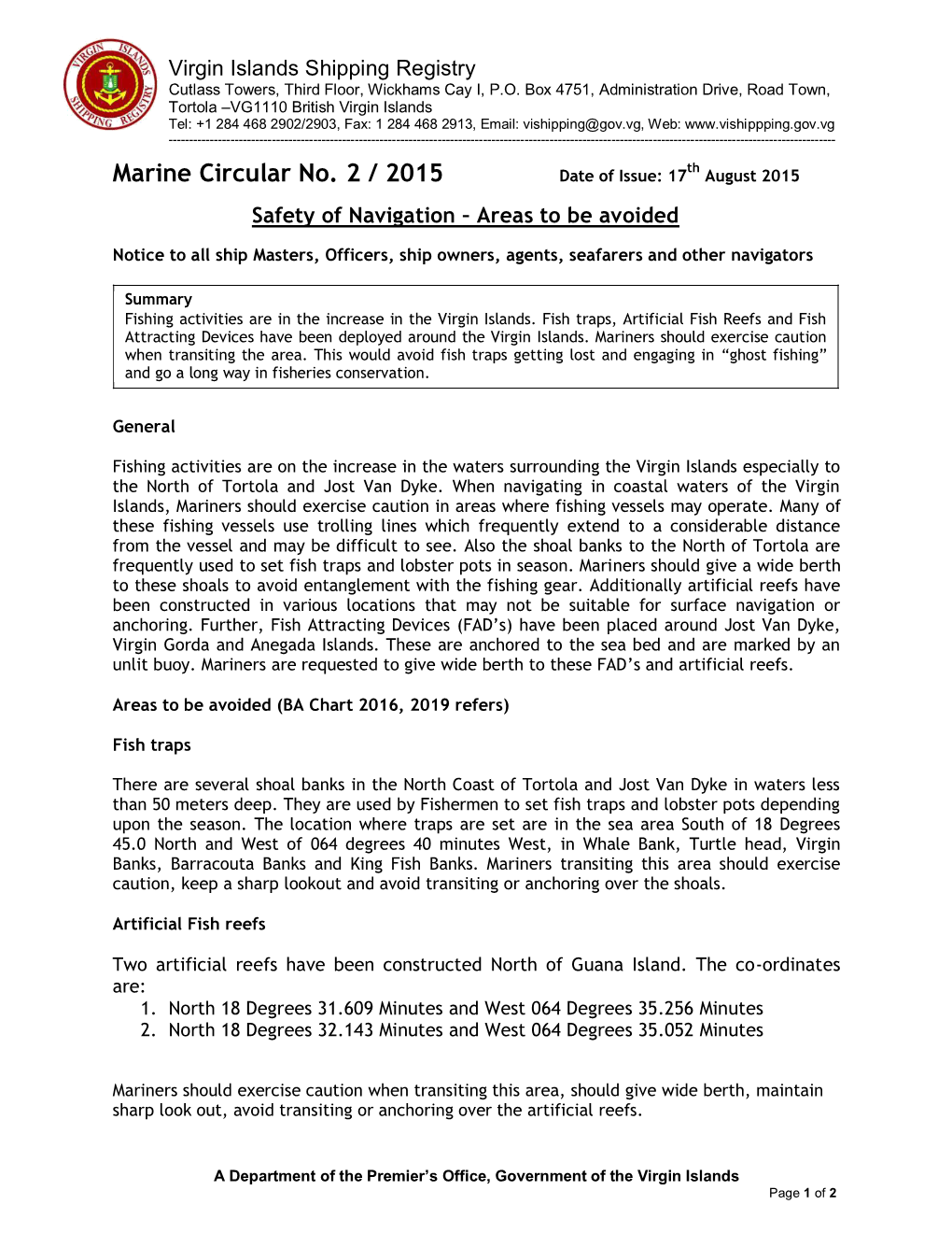 Marine Circular No. 2 / 2015 Date of Issue: 17 August 2015