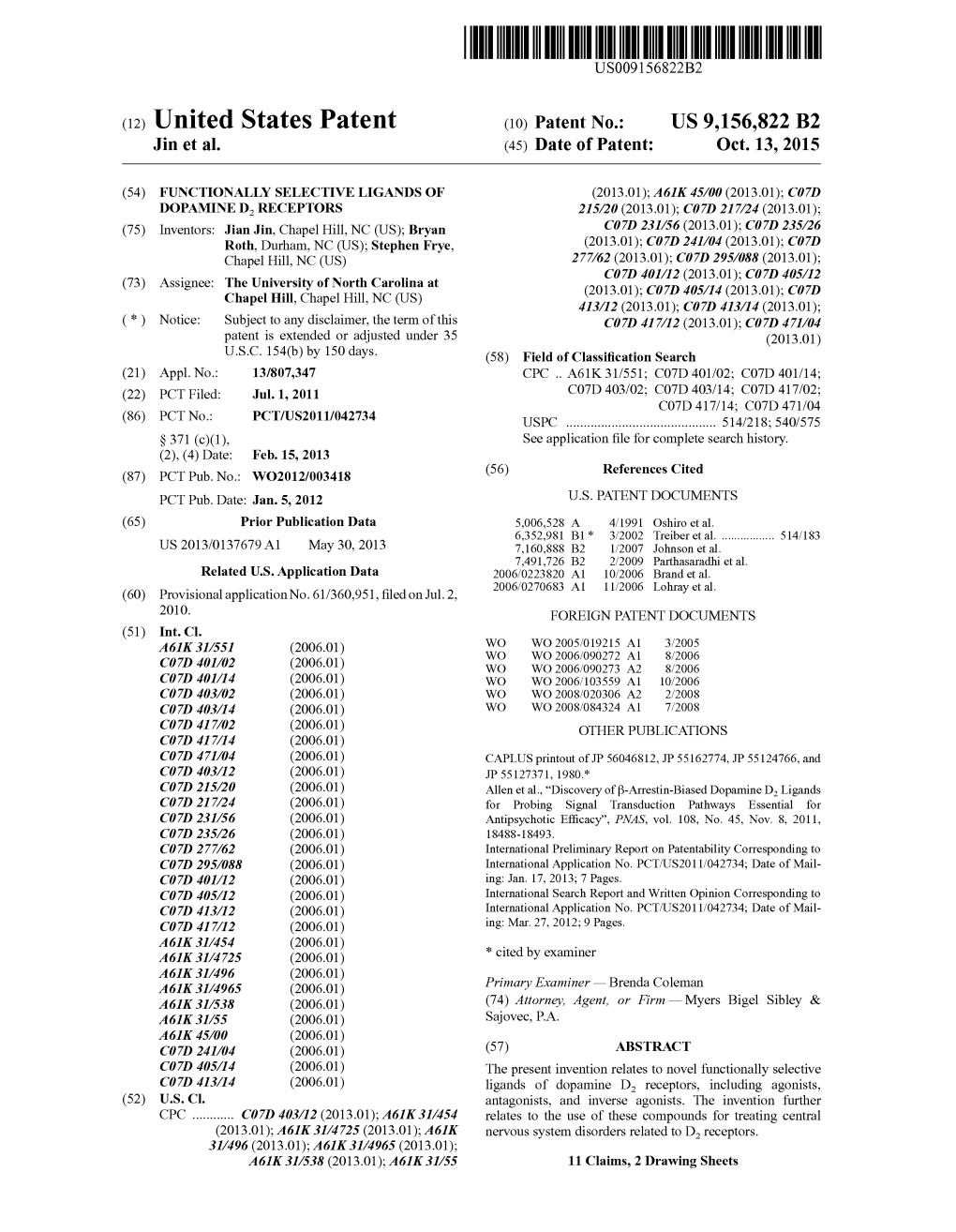 (12) United States Patent (10) Patent No.: US 9,156,822 B2 Jin Et Al