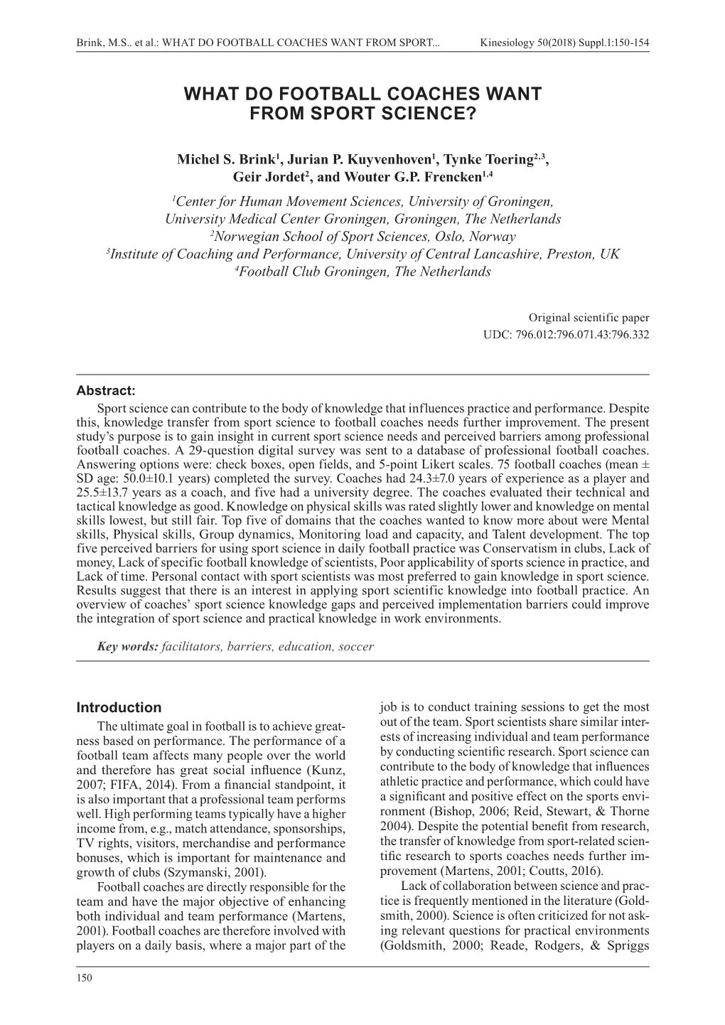 What Do Football Coaches Want from Sport Science?