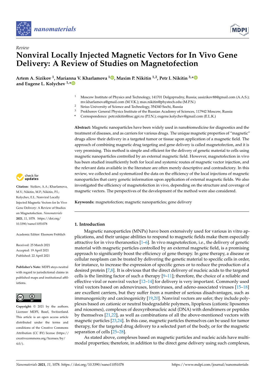Nonviral Locally Injected Magnetic Vectors for in Vivo Gene Delivery: a Review of Studies on Magnetofection