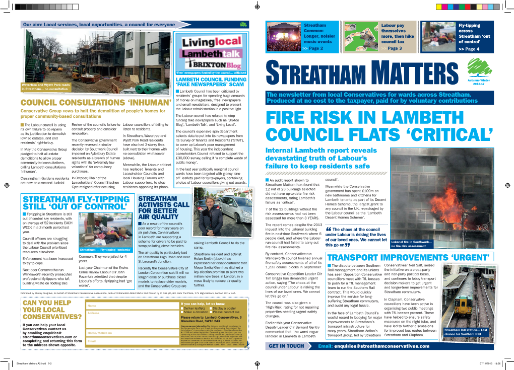 Streatham Matters A3.Indd 2-3 07/11/2016 19:06 Oursecurity