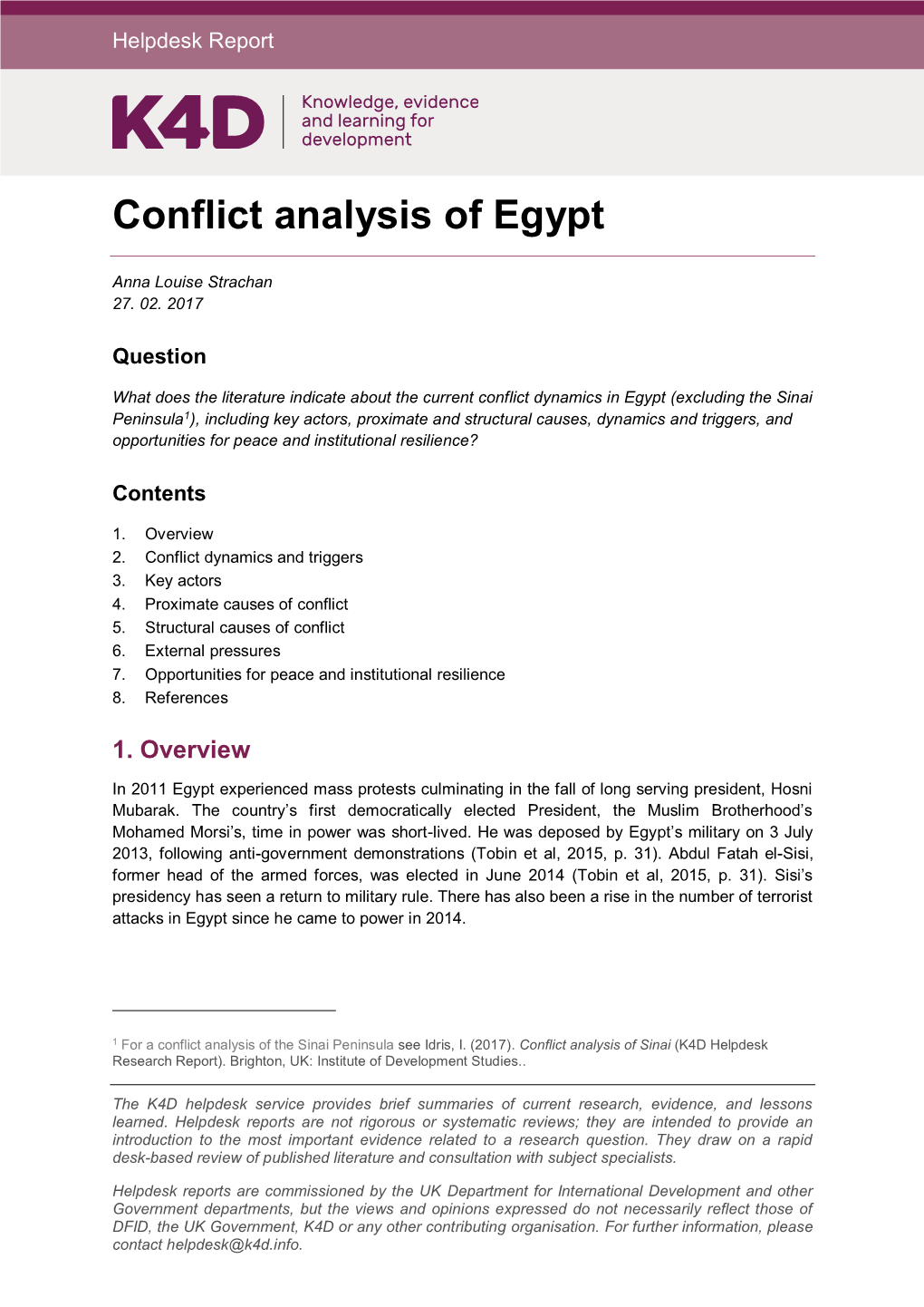 Conflict Analysis of Egypt