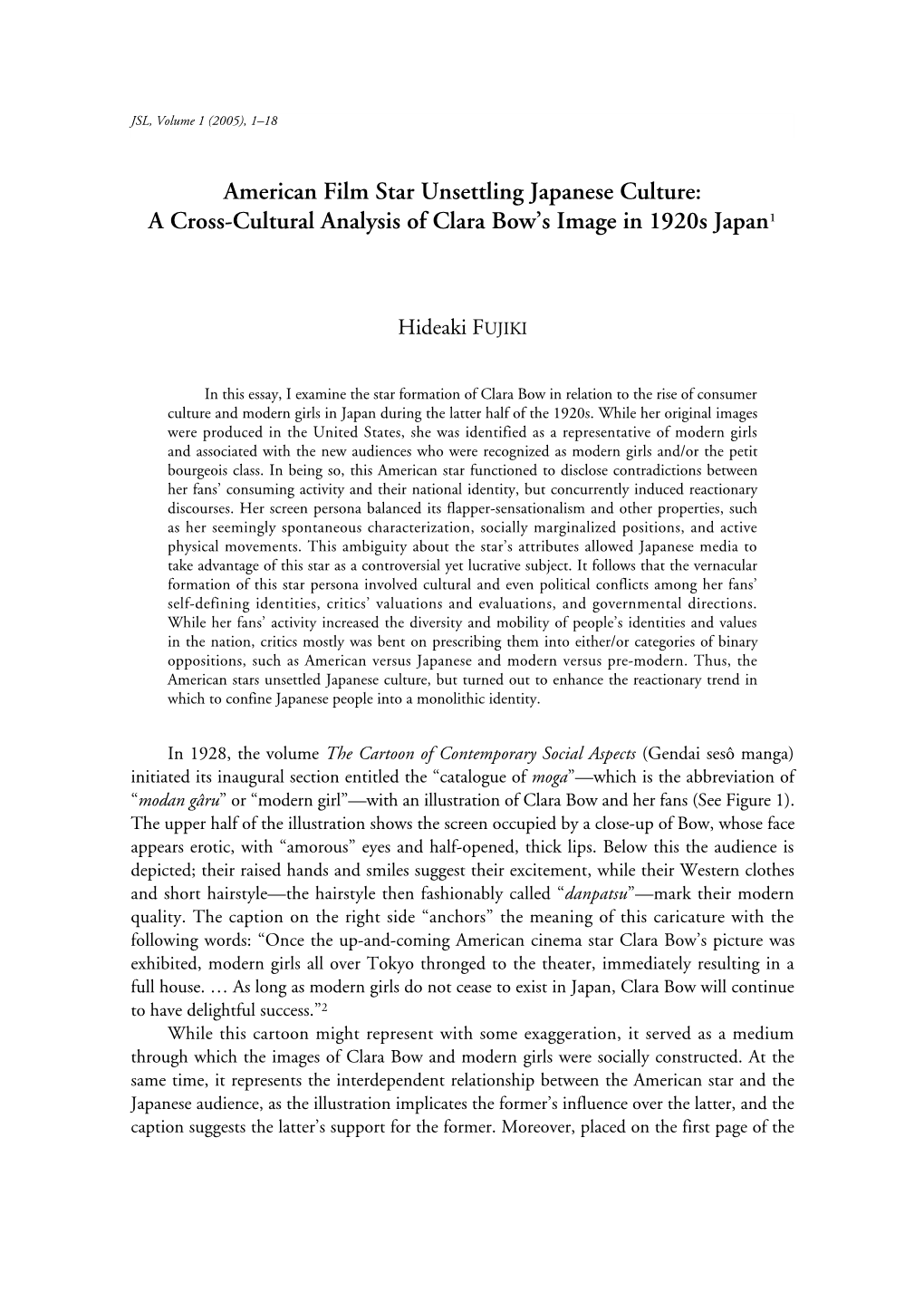 A Cross-Cultural Analysis of Clara Bow's Image in 1920S Japan1