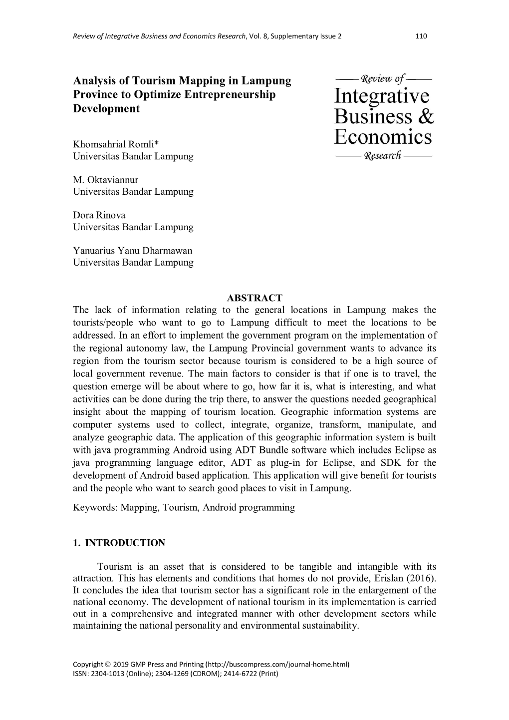 Analysis of Tourism Mapping in Lampung Province to Optimize Entrepreneurship Development