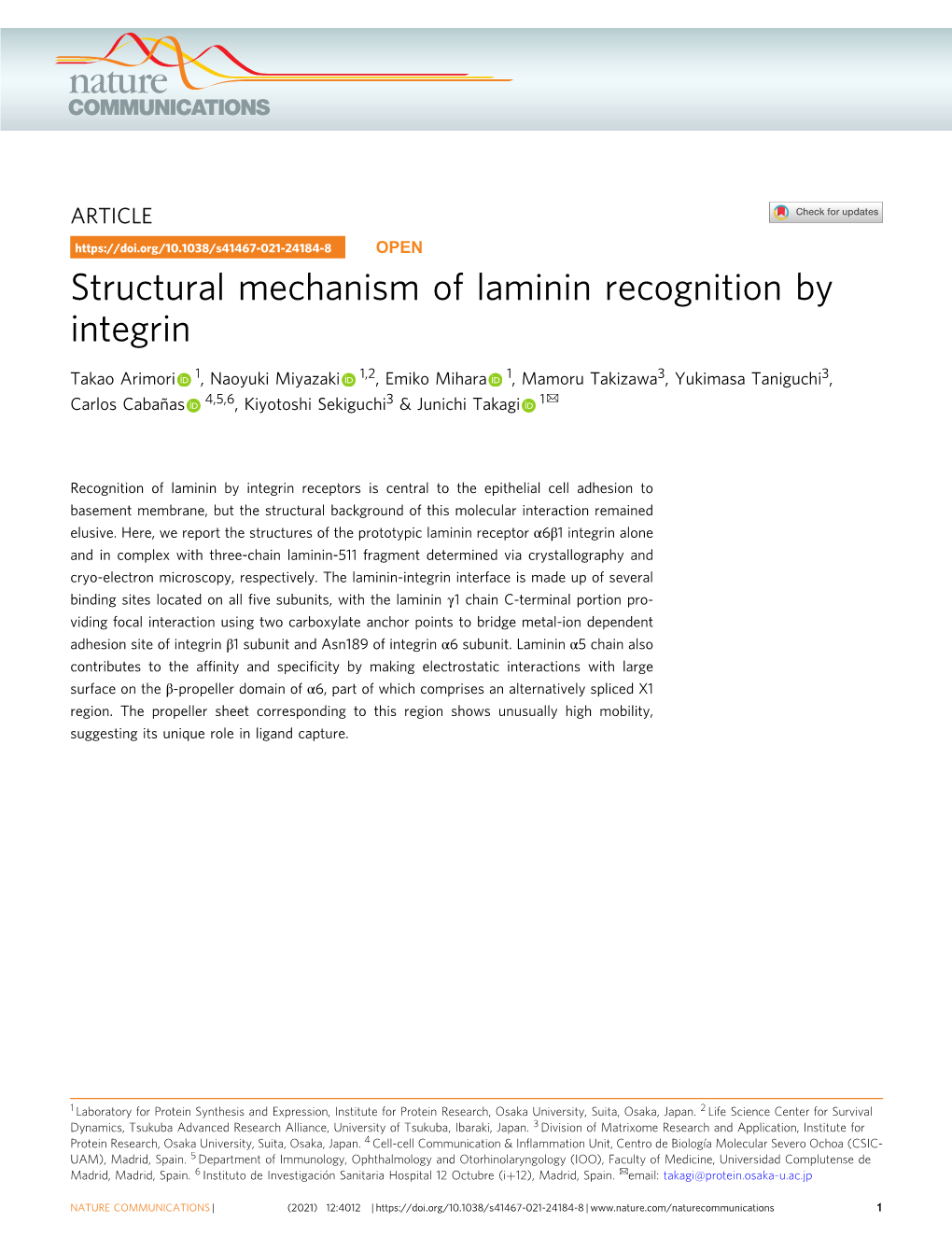 Structural Mechanism of Laminin Recognition by Integrin