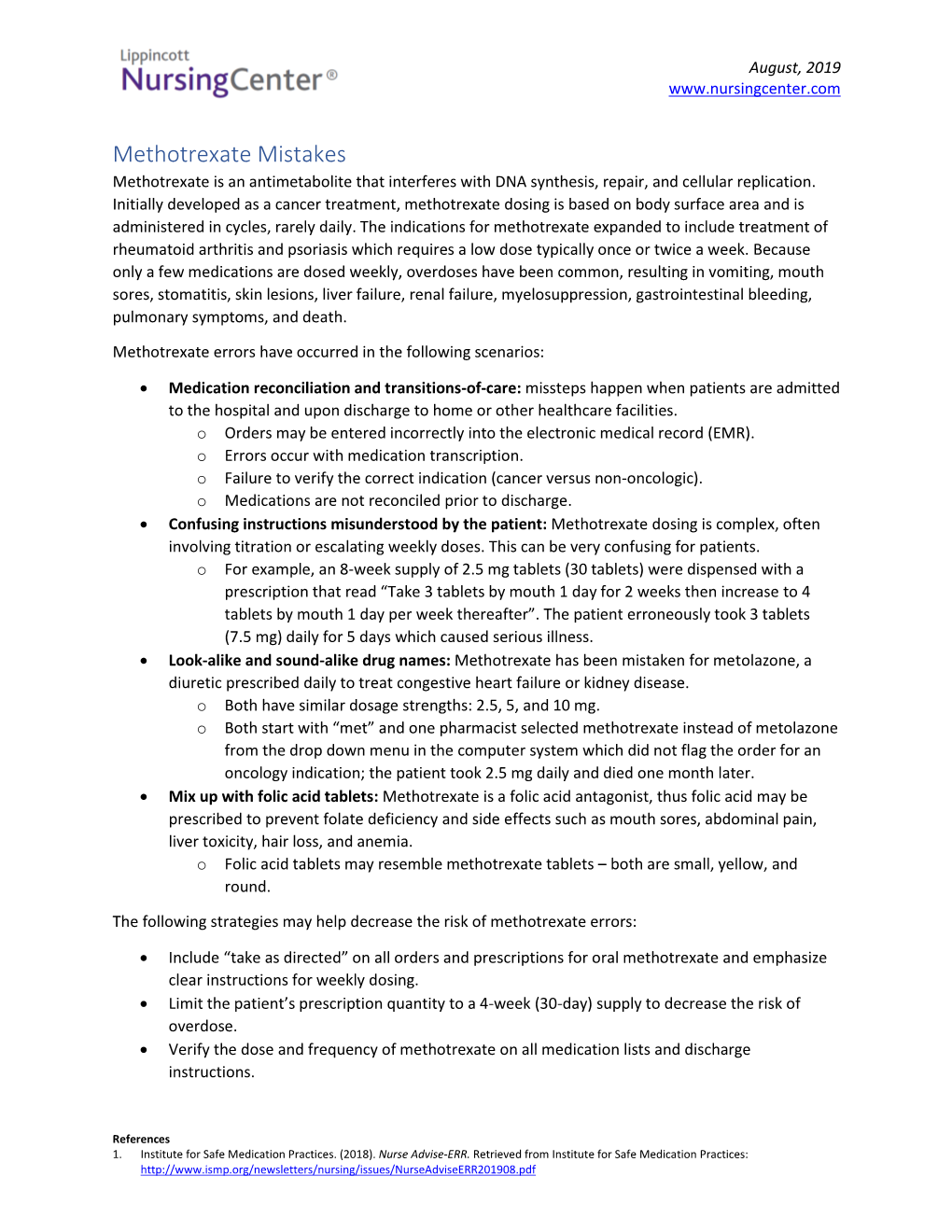 August 2019: Methotrexate Mistakes