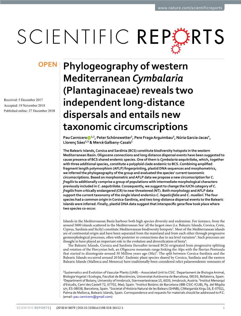 Phylogeography of Western Mediterranean Cymbalaria