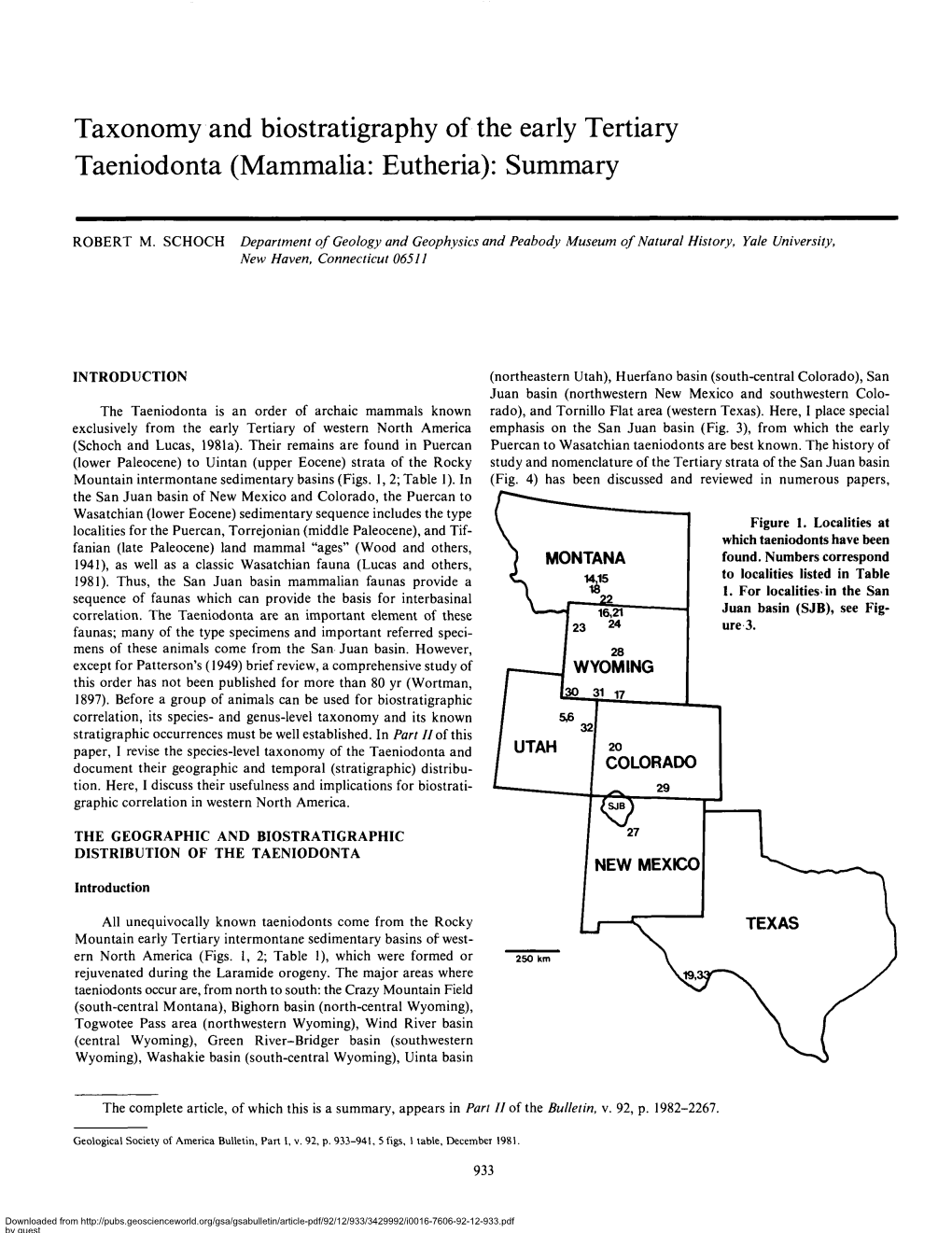 Taxonomy and Biostratigraphy of the Early Tertiary Taeniodonta (Mammalia: Eutheria): Summary