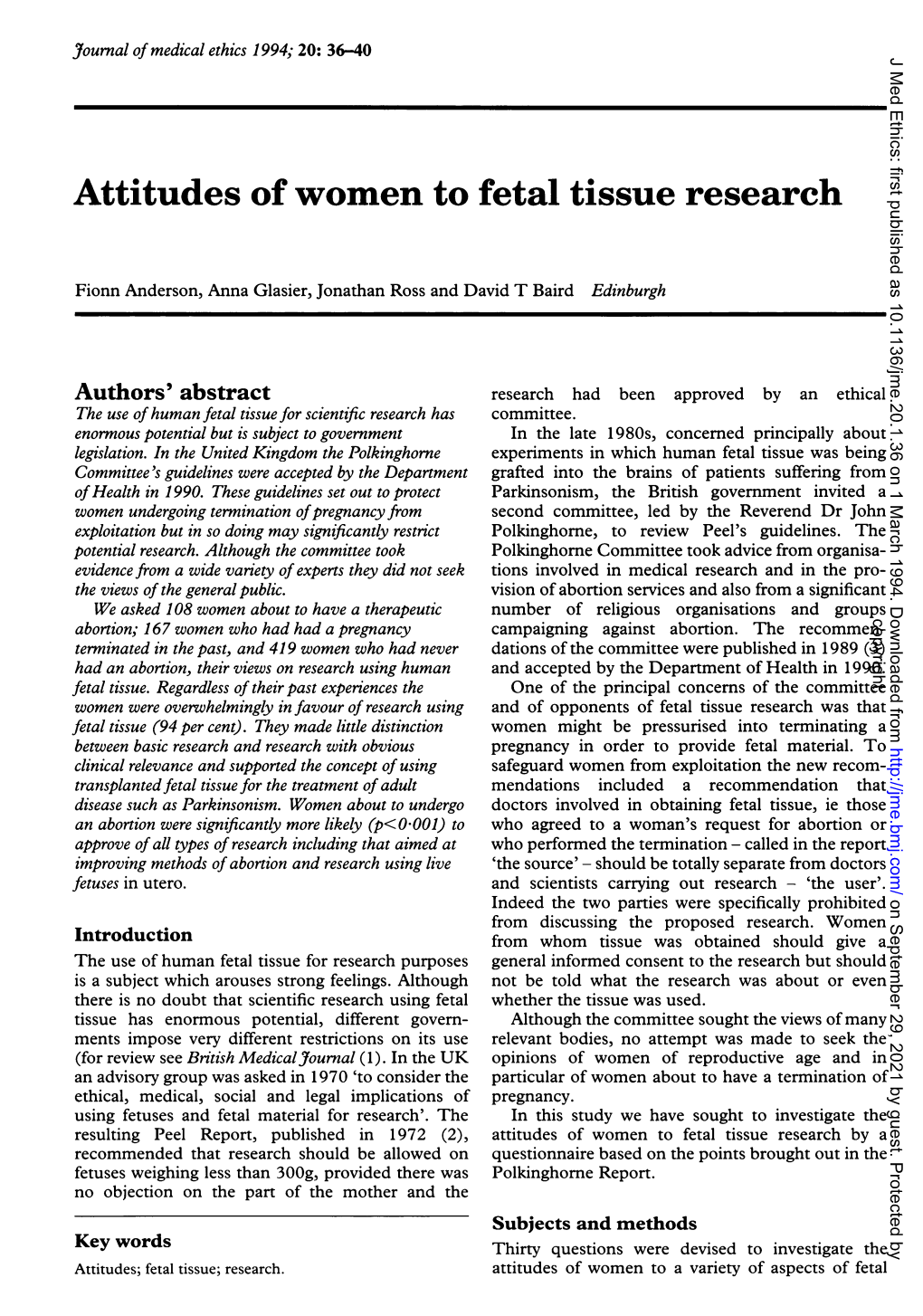 Attitudes of Women to Fetal Tissue Research